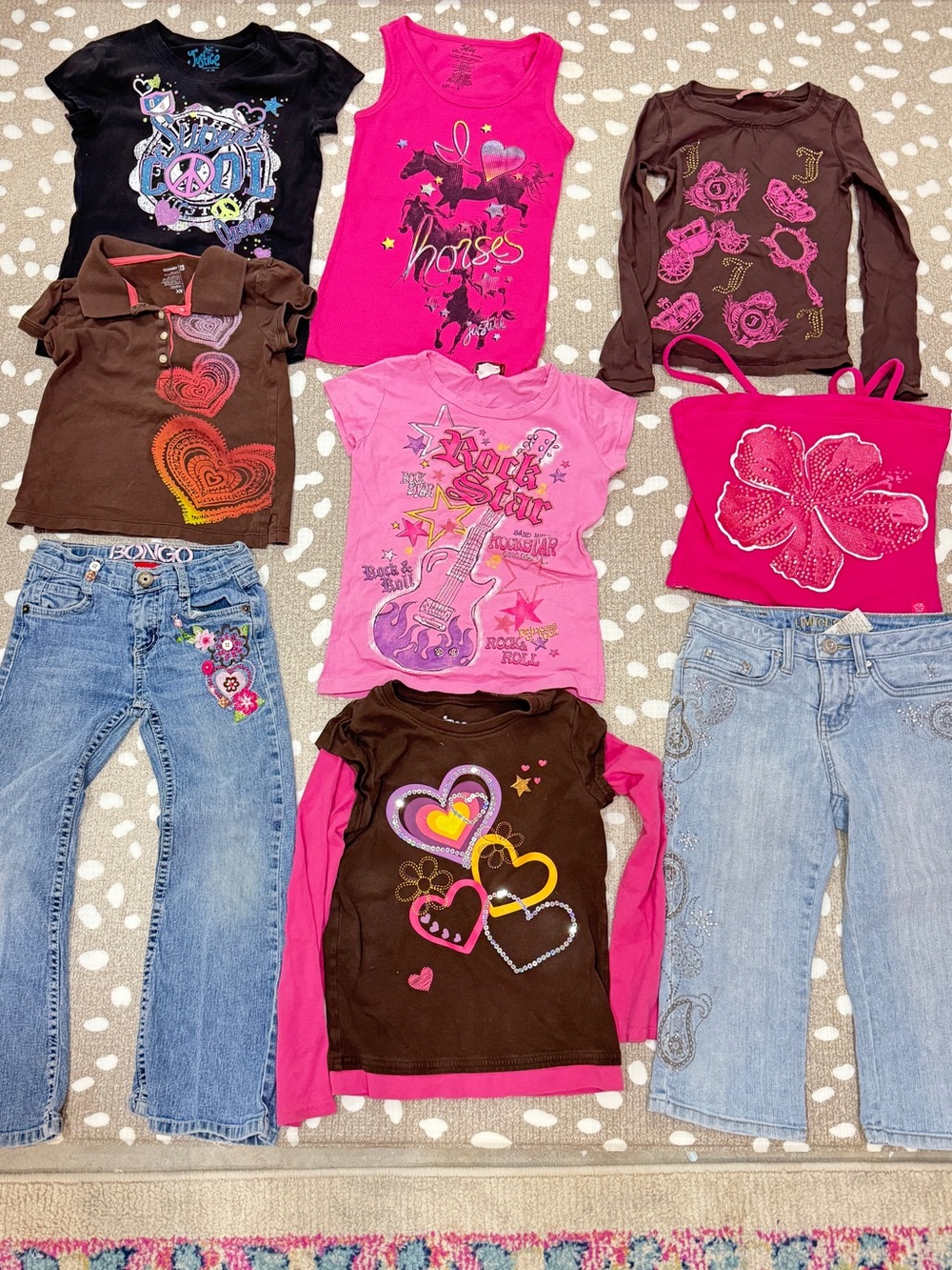 Bundle y2k vintage girls jeans long sleeve tee layered rhinestones tank top